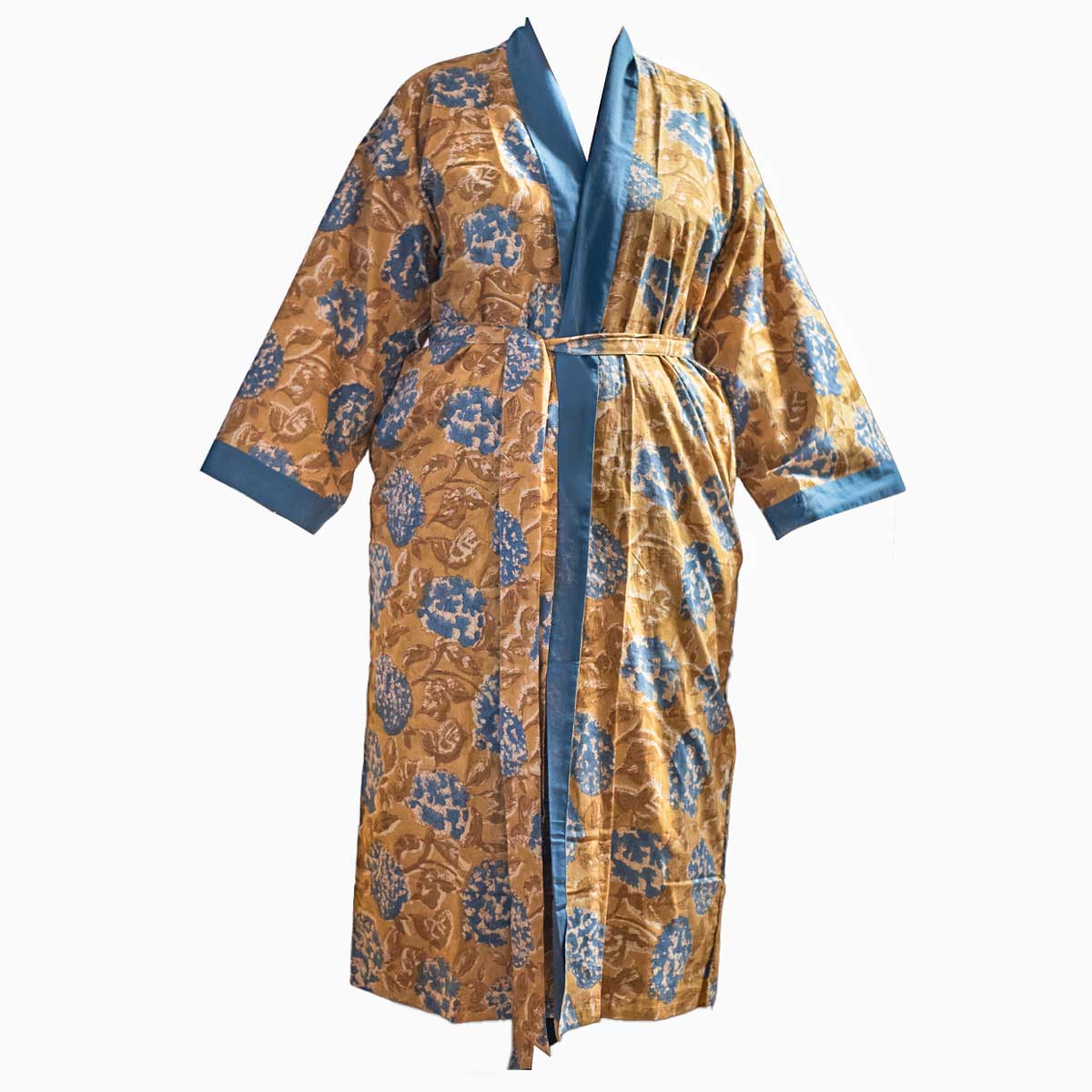 Cotton Robe Mustard and Navy