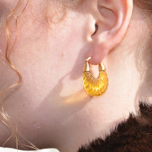 Load image into Gallery viewer, Earrings gold hoop yellow glass
