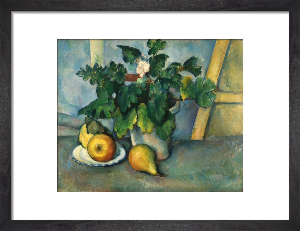 Pot of Flowers and Fruit (art print, small, black)