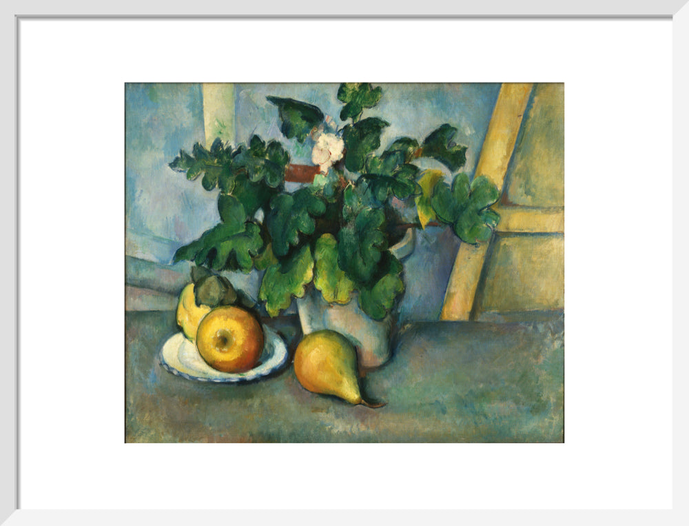 Pot of Flowers and Fruit (art print, medium, white)