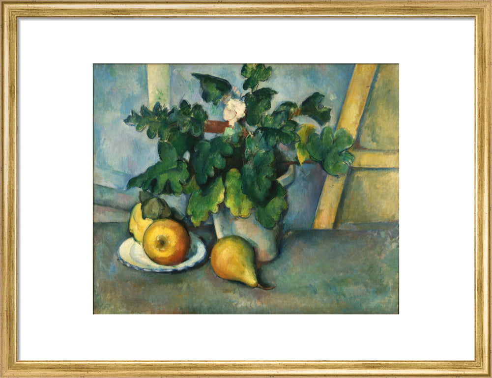 Pot of Flowers and Fruit (art print, medium, gold)