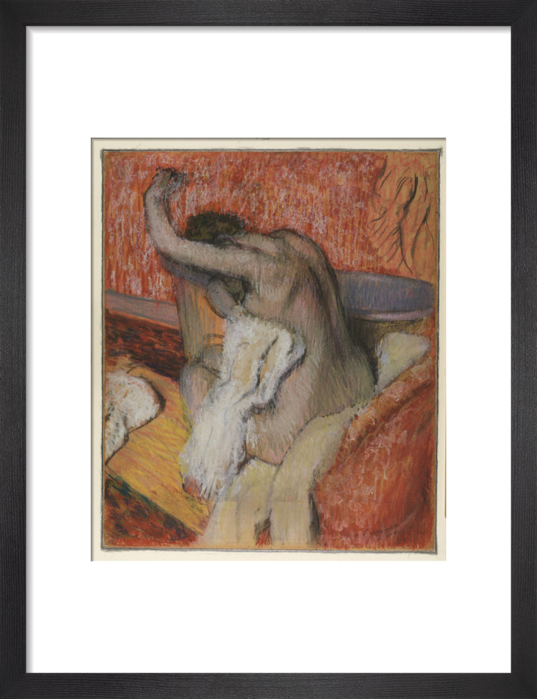 After the Bath - Woman Drying Herself (art print, small, black)