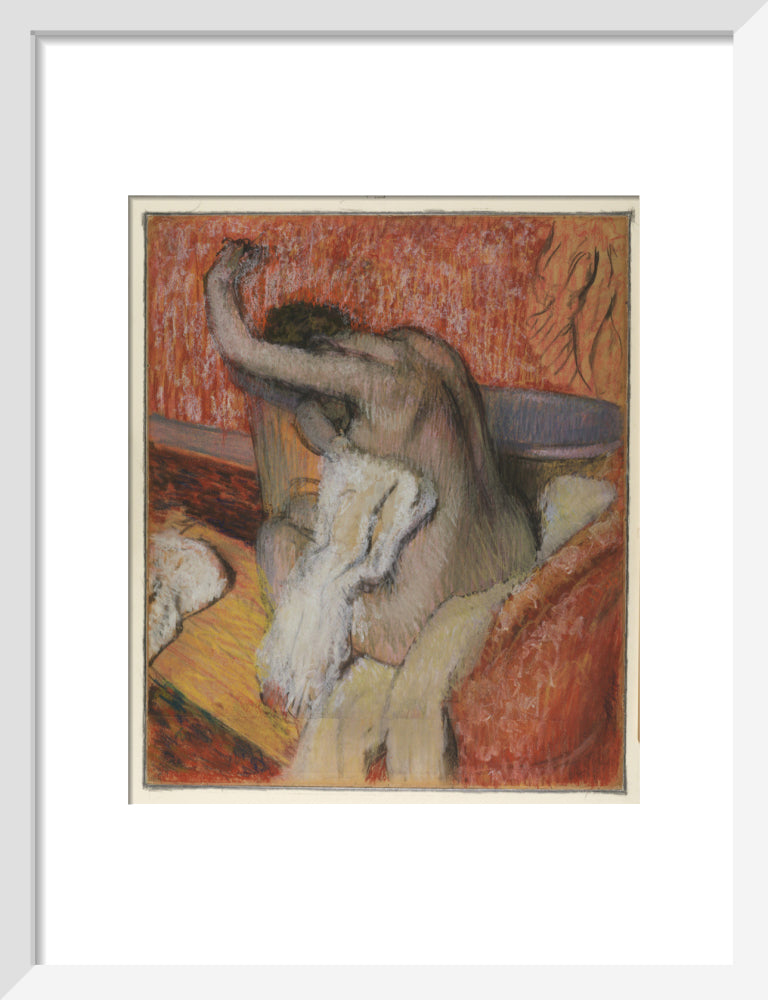 After the Bath - Woman Drying Herself (art print, small, white)