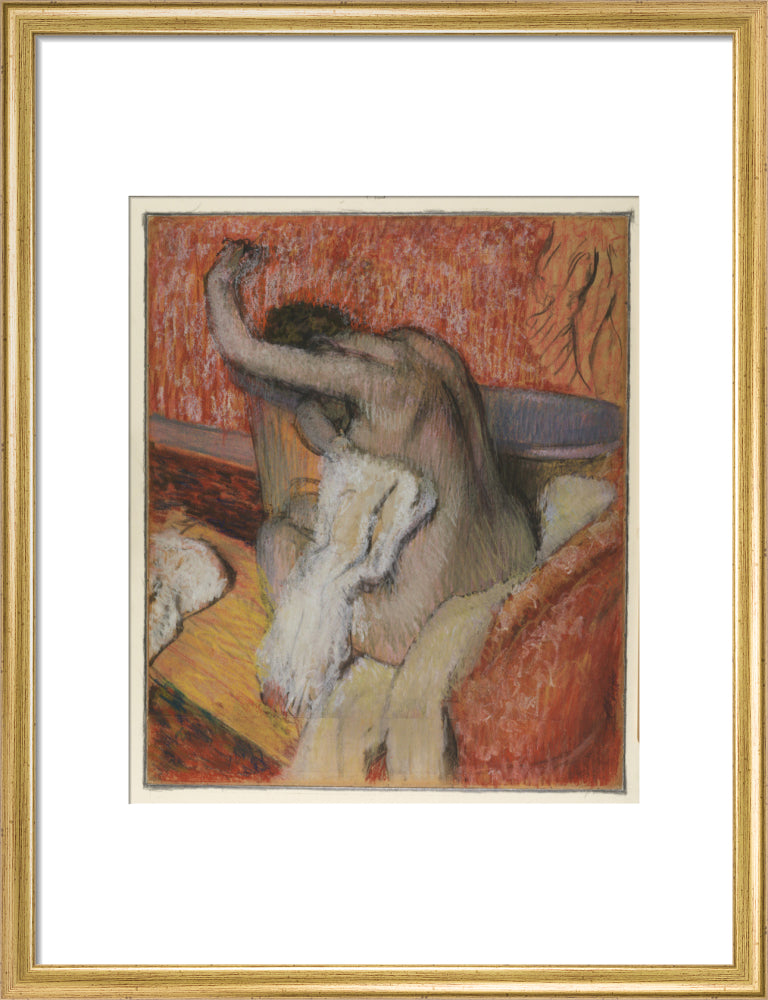 After the Bath - Woman Drying Herself (art print, medium, gold)