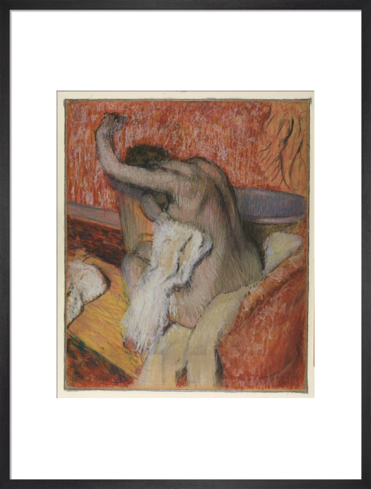 After the Bath - Woman Drying Herself (art print, large, black)