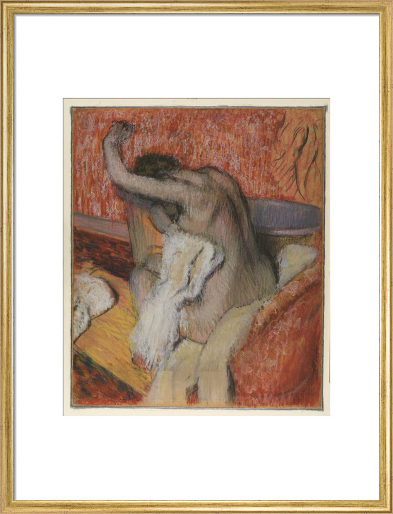 After the Bath - Woman Drying Herself (art print, large, gold)