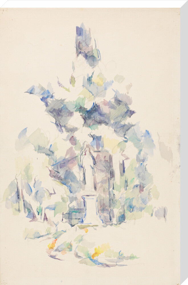 Statue under trees (stretched canvas, extra large, unframed)