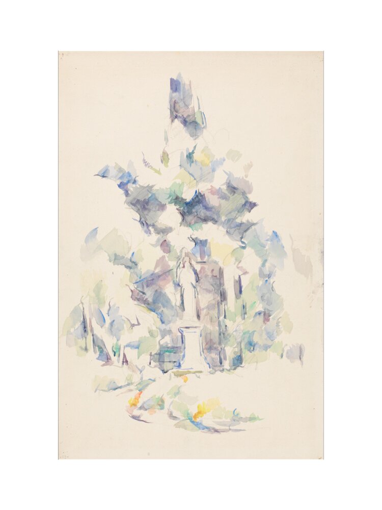 Statue under trees (art print, small, unframed)