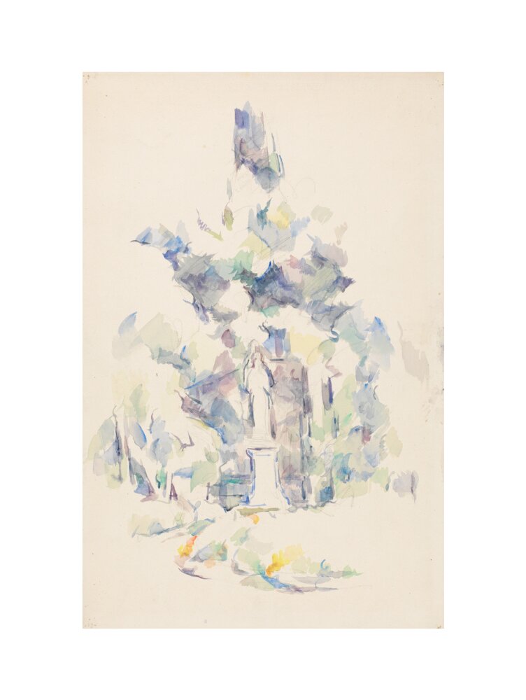 Statue under trees (art print, large, unframed)