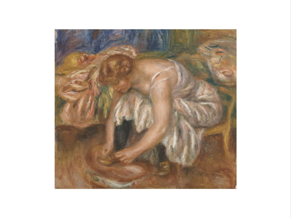 Woman Tying Her Shoe (art print, extra large, unframed)