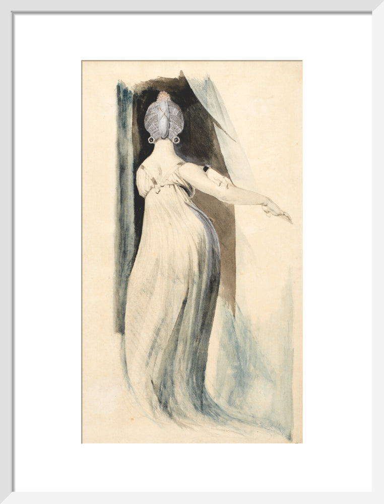 Standing woman seen from the back (art print, medium, white)