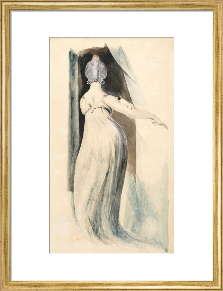 Standing woman seen from the back (art print, medium, gold)