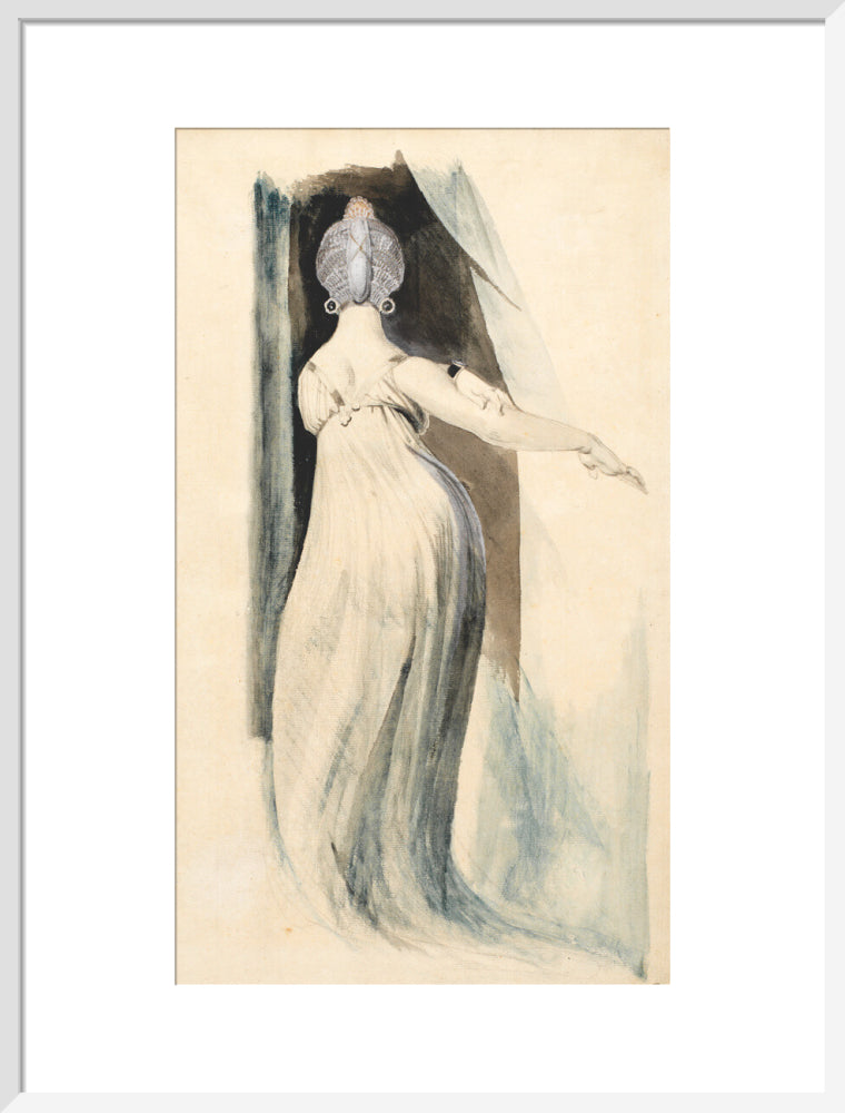 Standing woman seen from the back (art print, large, white)