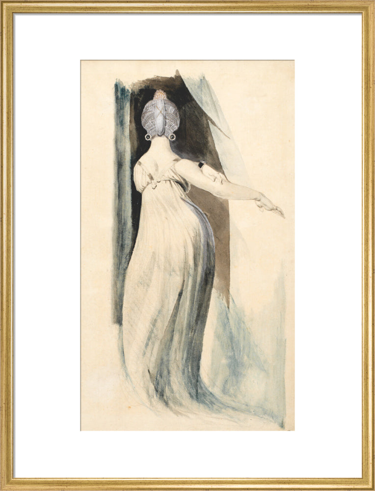 Standing woman seen from the back (art print, large, gold)