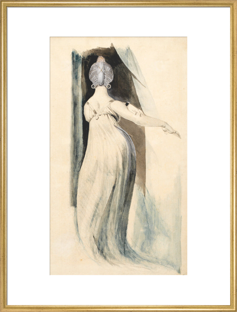 Standing woman seen from the back (art print, extra large, gold)