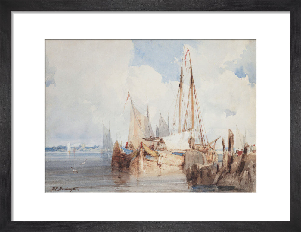 Fishing Boats Moored in an Estuary (art print, small, black)