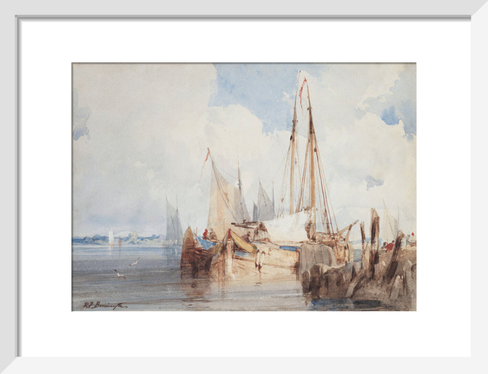 Fishing Boats Moored in an Estuary (art print, small, white)