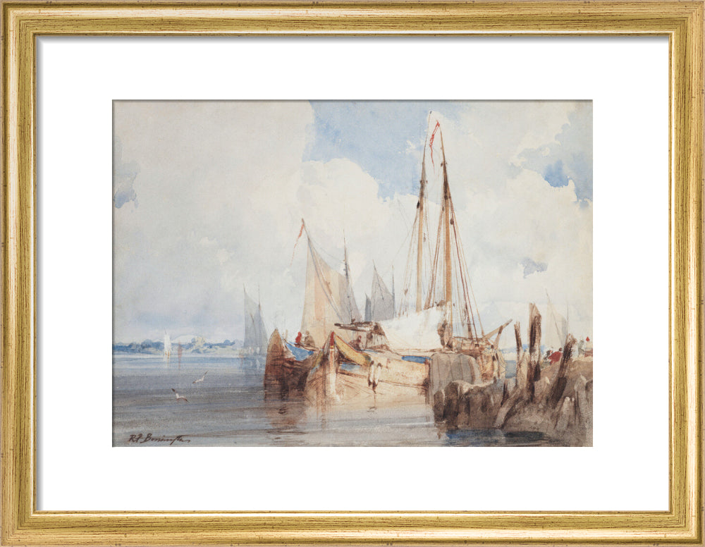 Fishing Boats Moored in an Estuary (art print, small, gold)