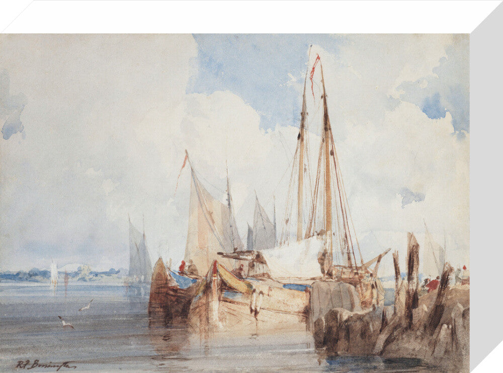 Fishing Boats Moored in an Estuary (stretched canvas, small, unframed)