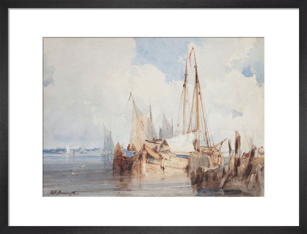 Fishing Boats Moored in an Estuary (art print, medium, black)