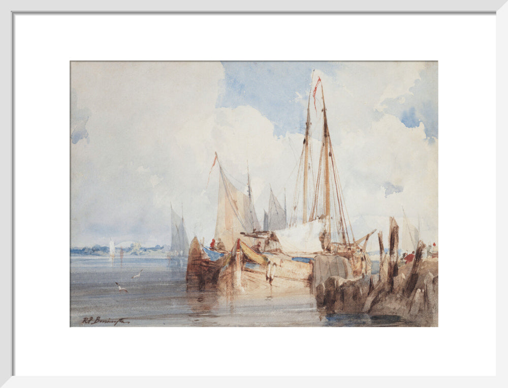 Fishing Boats Moored in an Estuary (art print, medium, white)