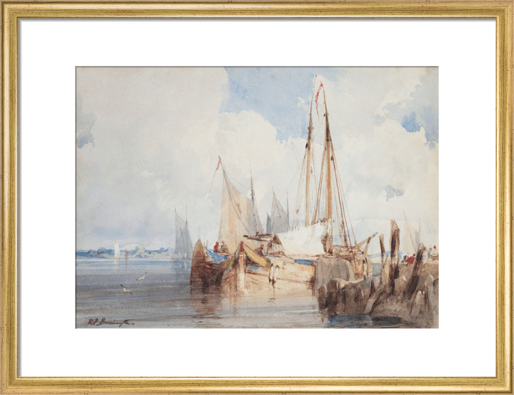 Fishing Boats Moored in an Estuary (art print, medium, gold)