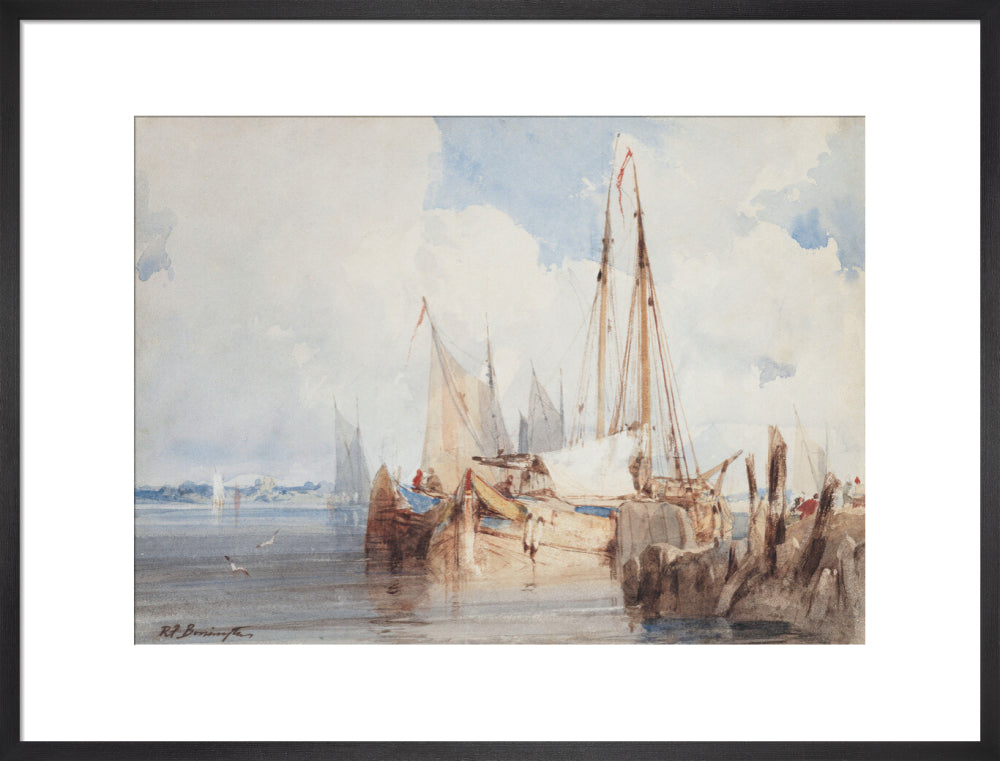 Fishing Boats Moored in an Estuary (art print, large, black)