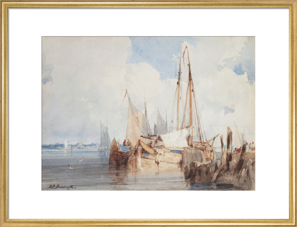 Fishing Boats Moored in an Estuary (art print, large, gold)