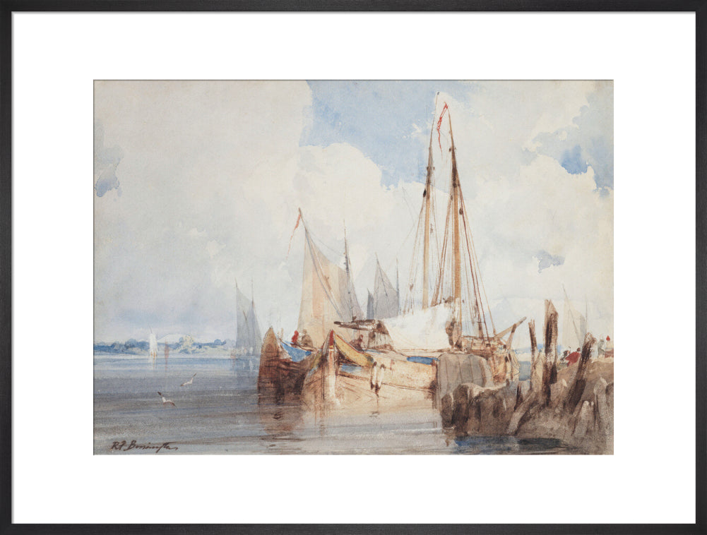 Fishing Boats Moored in an Estuary (art print, extra large, black)