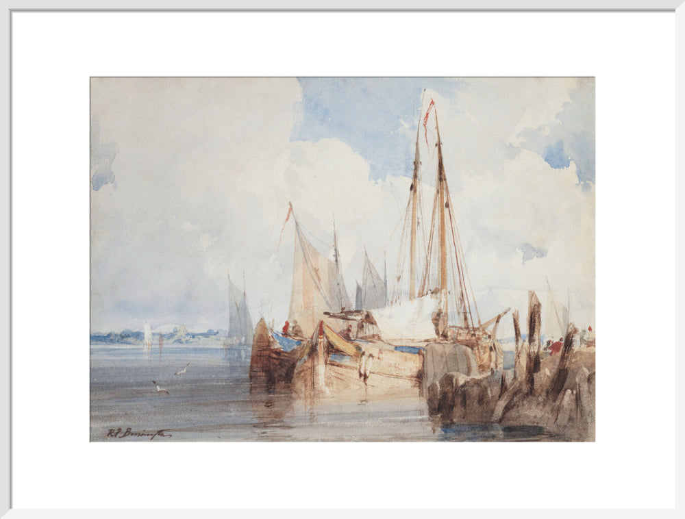 Fishing Boats Moored in an Estuary (art print, extra large, white)