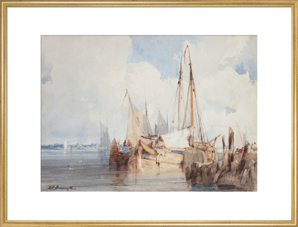 Fishing Boats Moored in an Estuary (art print, extra large, gold)