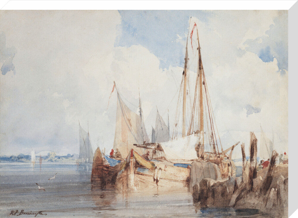 Fishing Boats Moored in an Estuary (stretched canvas, large, unframed)