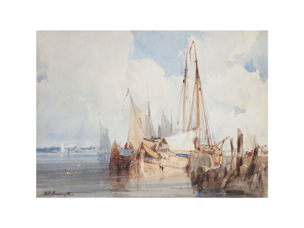 Fishing Boats Moored in an Estuary (art print, extra large, unframed)
