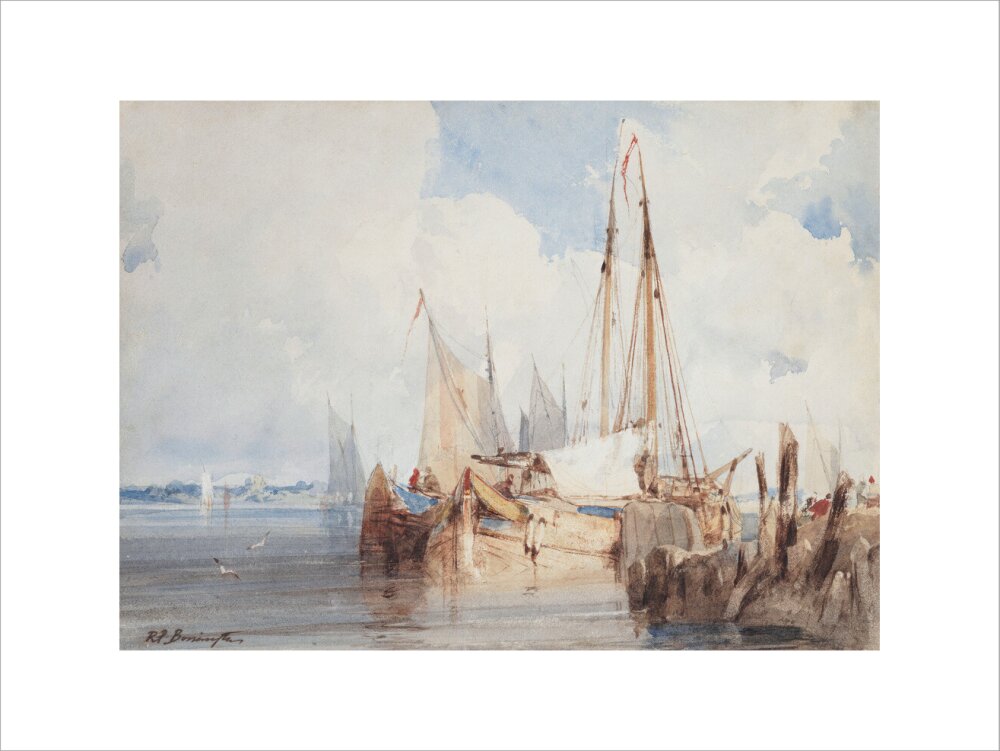 Richard Parkes Bonington, Fishing Boats Moored in an Estuary
