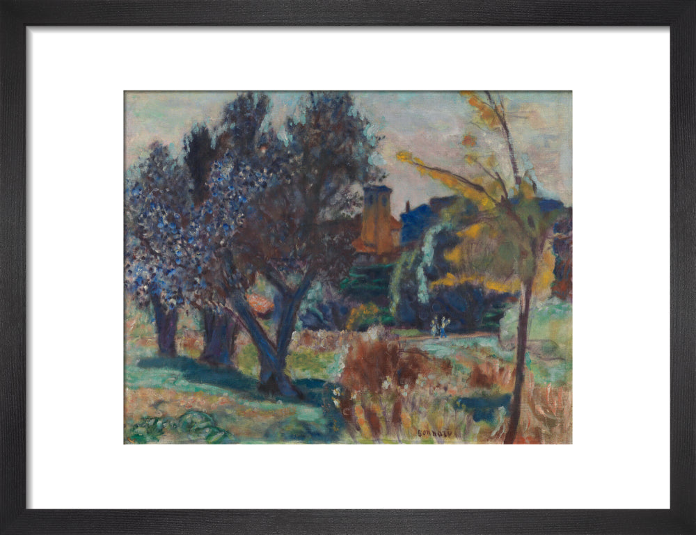 Landscape with Olive Trees and a Chapel (art print, small, black)