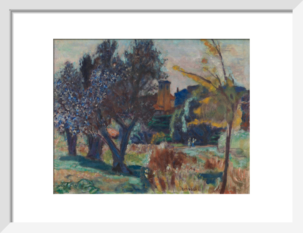 Landscape with Olive Trees and a Chapel (art print, small, white)