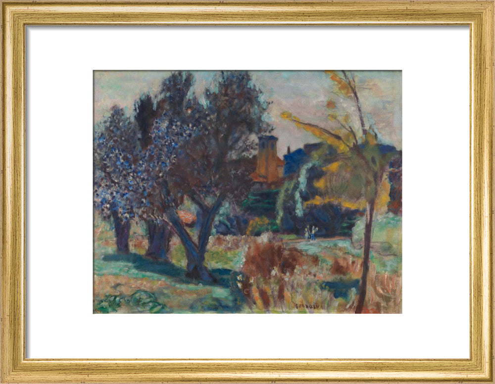 Landscape with Olive Trees and a Chapel (art print, small, gold)
