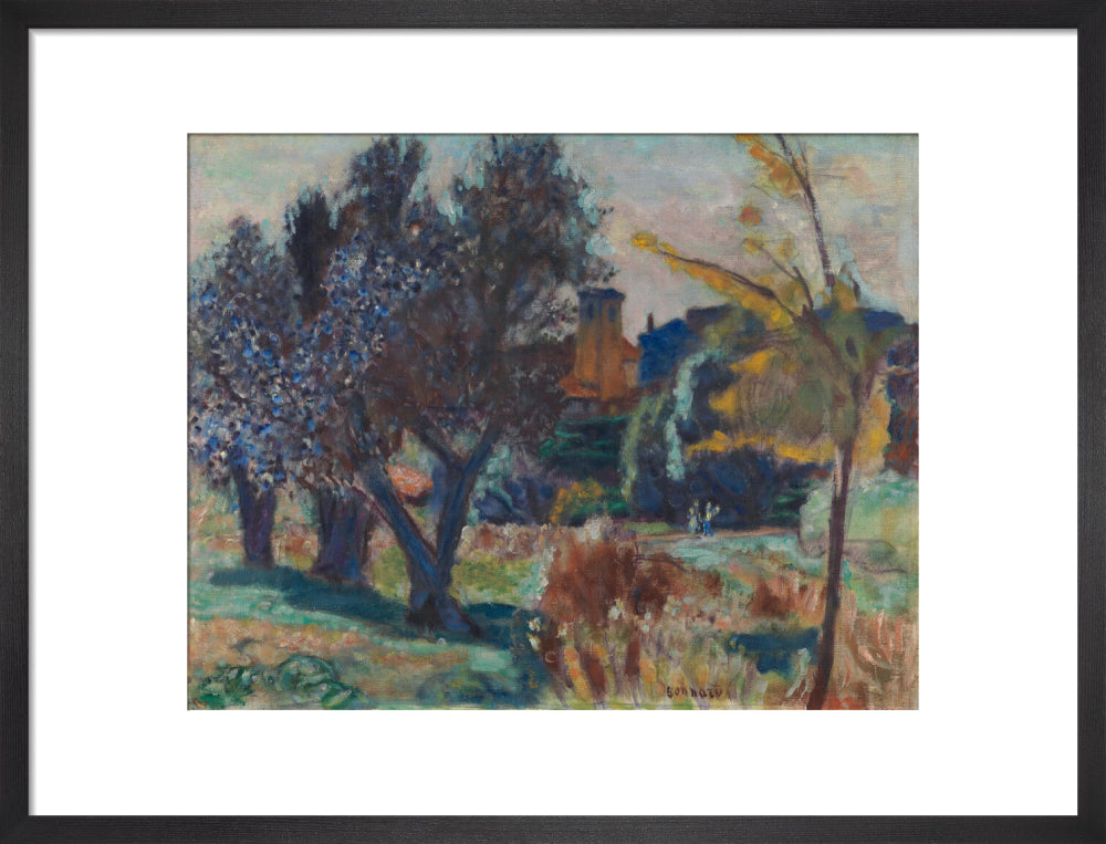 Landscape with Olive Trees and a Chapel (art print, medium, black)