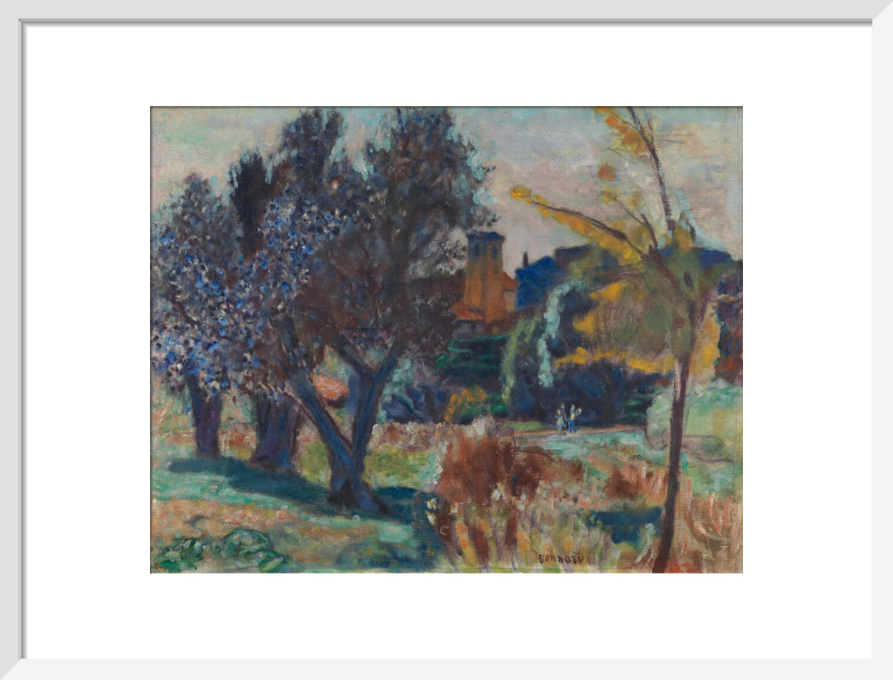 Landscape with Olive Trees and a Chapel (art print, medium, white)