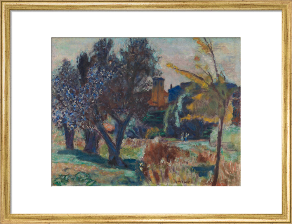 Landscape with Olive Trees and a Chapel (art print, medium, gold)