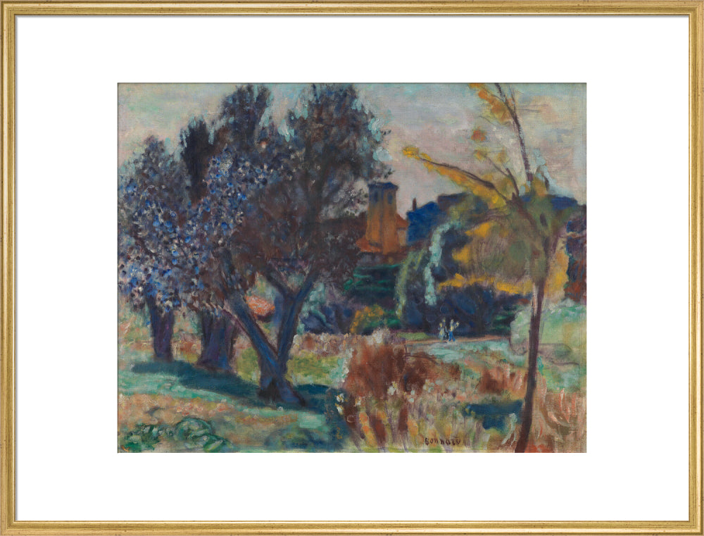 Landscape with Olive Trees and a Chapel (art print, extra large, gold)