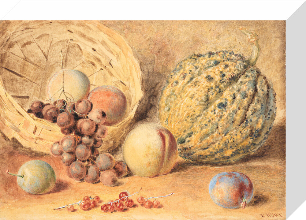 Basket with melon, peaches, grapes and plums (stretched canvas, small, unframed)