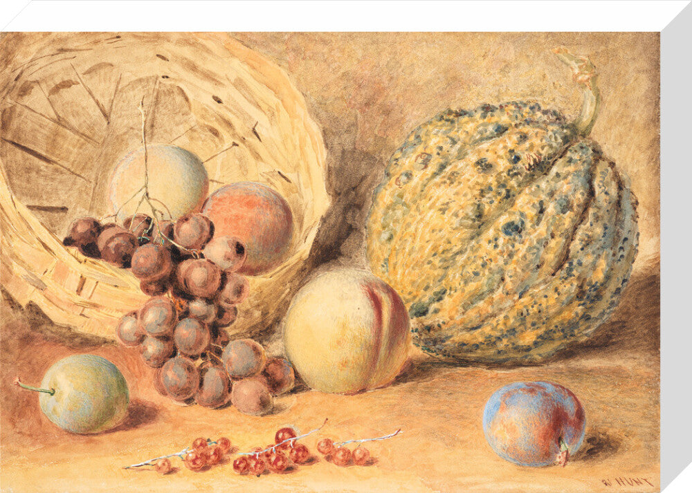 Basket with melon, peaches, grapes and plums (stretched canvas, medium, unframed)