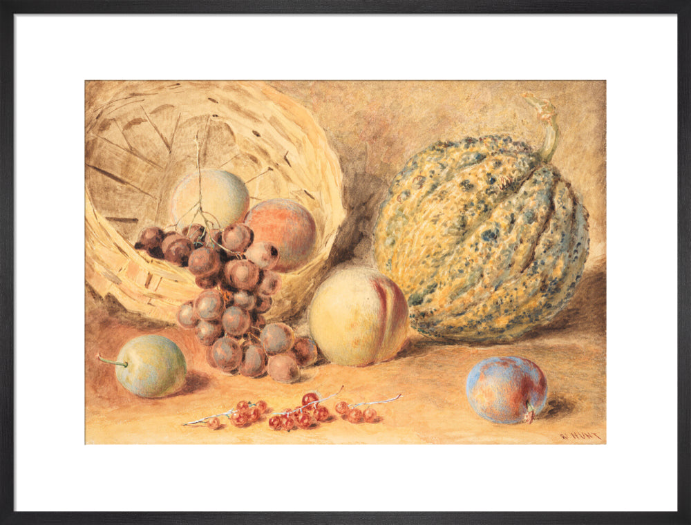 Basket with melon, peaches, grapes and plums (art print, large, black)