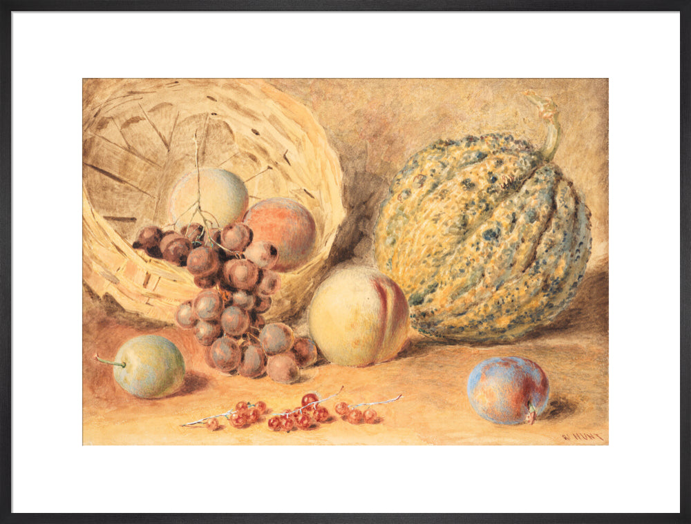 Basket with melon, peaches, grapes and plums (art print, extra large, black)