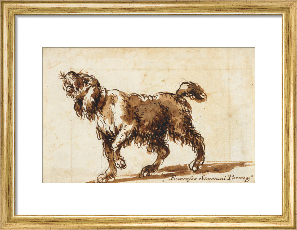 Dog Howling (art print, small, gold)