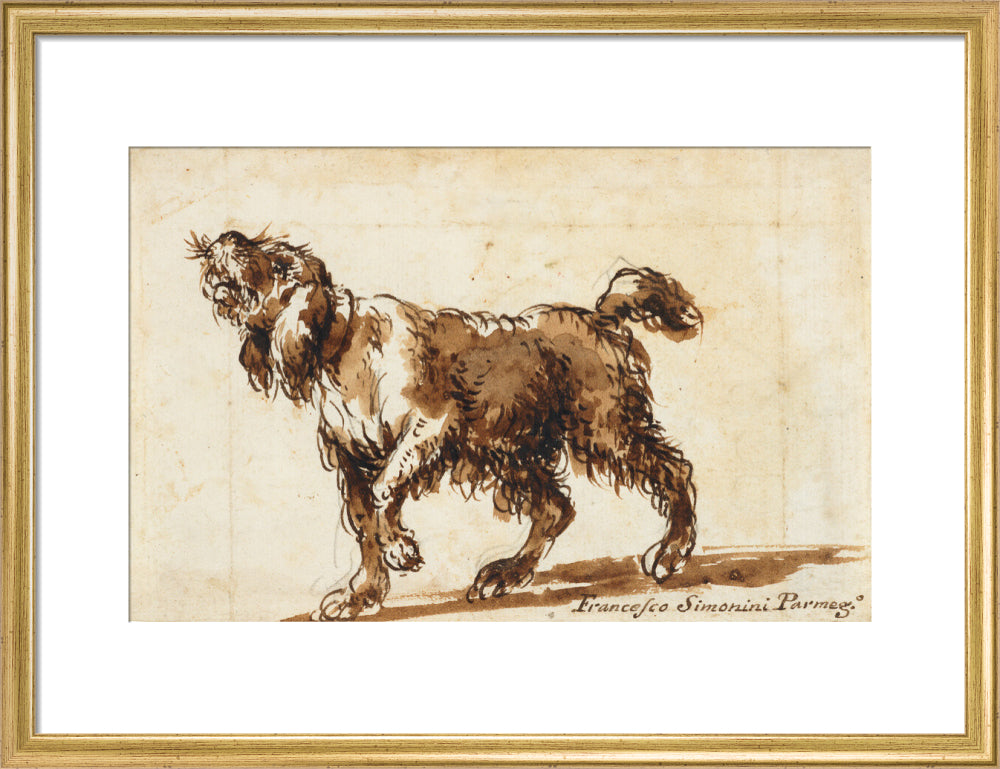 Dog Howling (art print, medium, gold)