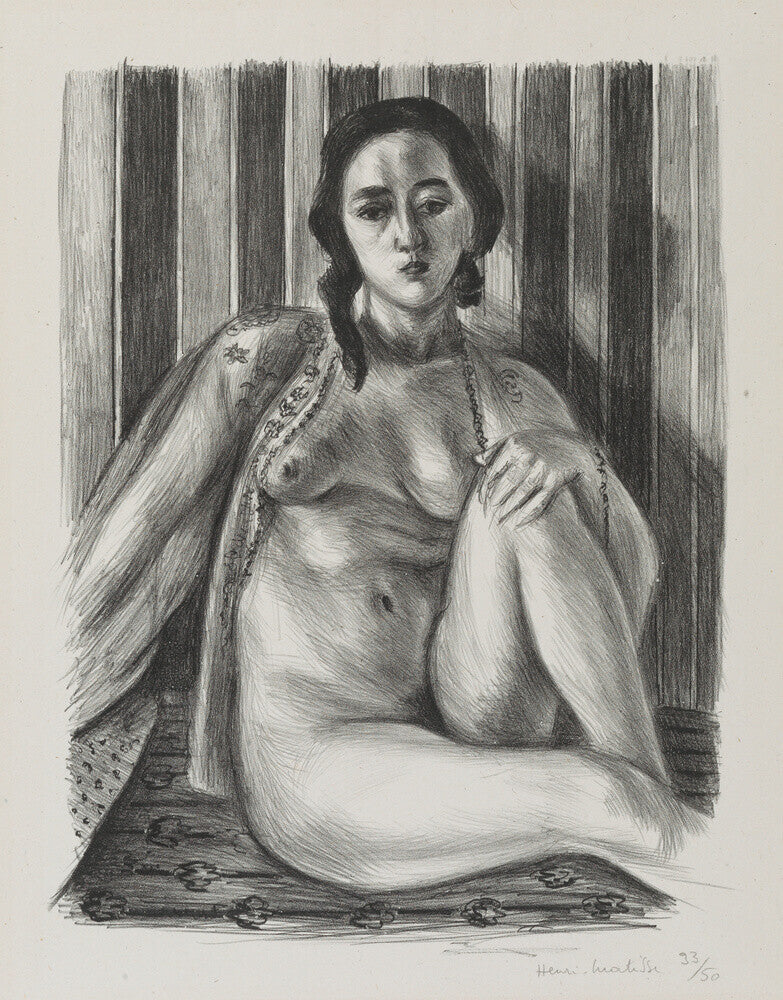 Seated nude woman, with tulle blouse