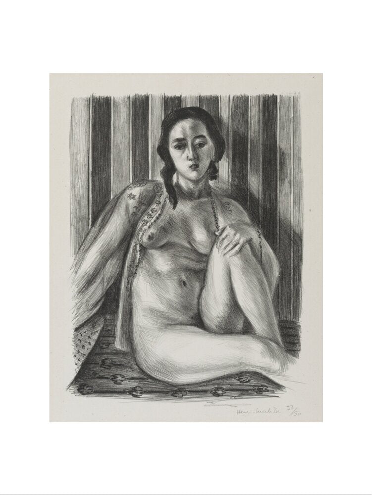 Seated nude woman, with tulle blouse