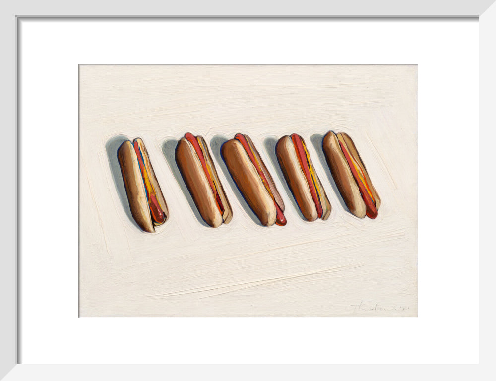 Five Hot Dogs (art print, small, white)